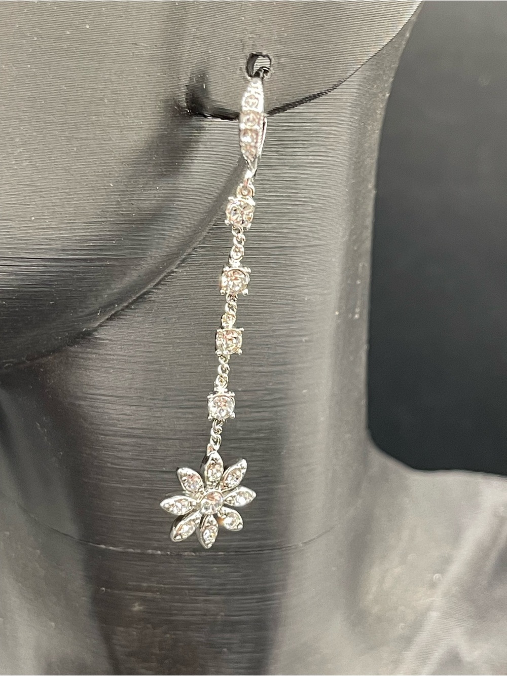 Givenchy VINTAGE Crystal Flower Linear Drop Earrings